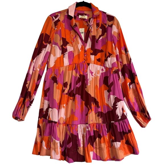 Maeve by Anthropologie Tiered Long-Sleeve Mini Dress Horse Print Size XS NWT - Picture 9 of 16
